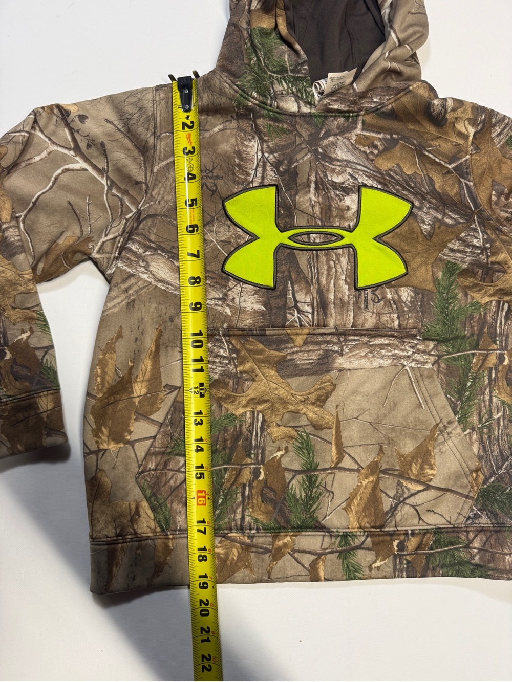 Under Armour Kids Camo Hoodie with Neon Green Logo - Brown/Green - Picture 6 of 8